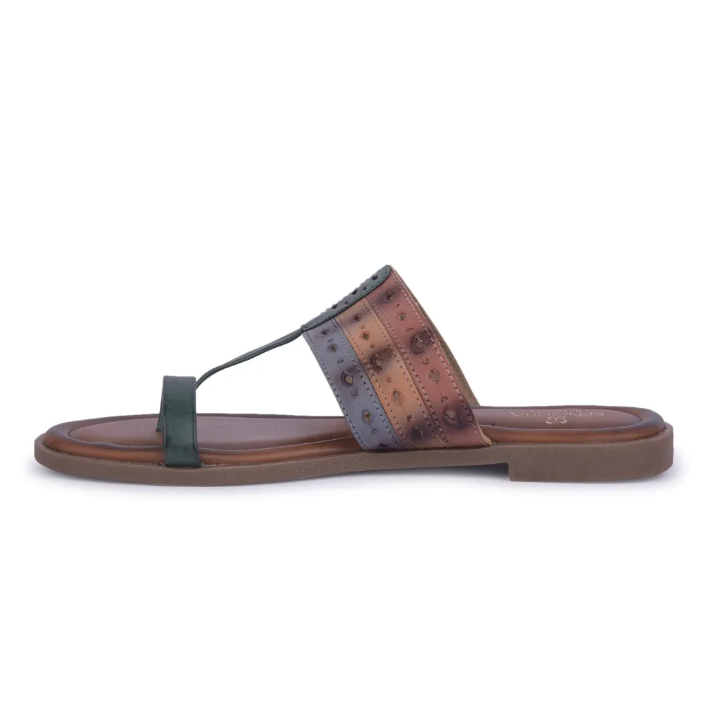 Cushioned Senorita Green Ethnic Toe Ring Slippers For Women LAX-5 By Liberty