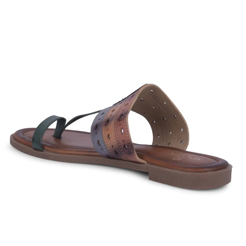 Dance Fit Senorita Green Ethnic Toe Ring Slippers For Women LAX-5 By Liberty