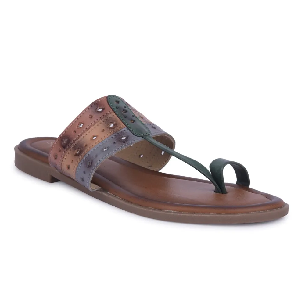 Senorita Green Ethnic Toe Ring Slippers For Women LAX-5 By Liberty Boho Free