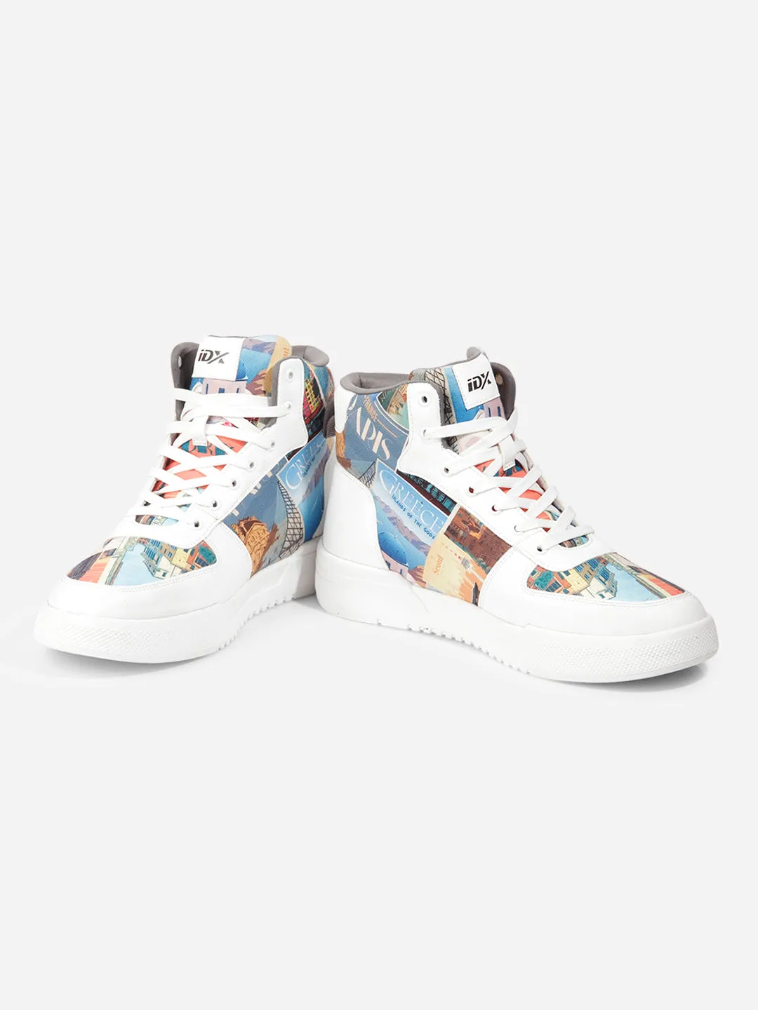 Men's White Graphic Print  Sneakers IX6018 Stylish Sole Balanced Flex Grooves