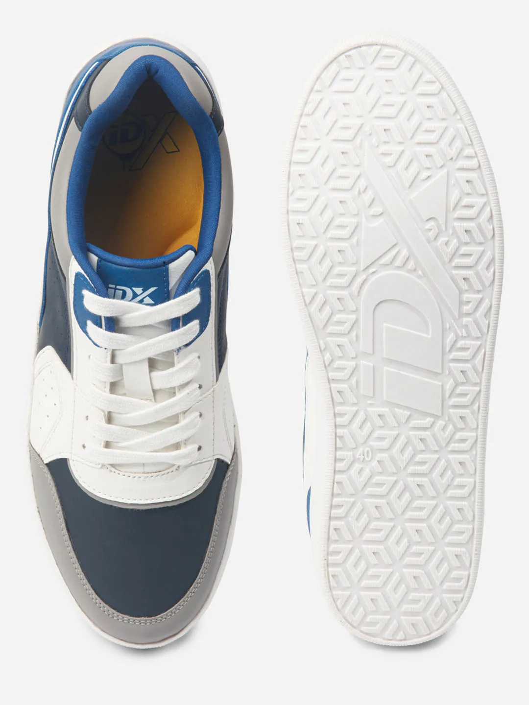 Men's Navy White Lace Up Fashion Sneakers (IX6013) Comfortable bend