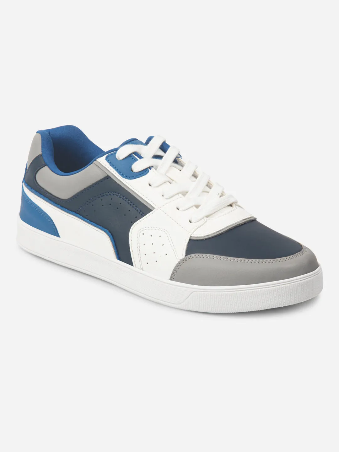 Men's Navy White Lace Up Fashion Sneakers (IX6013) StainResistant MinimalistDesign