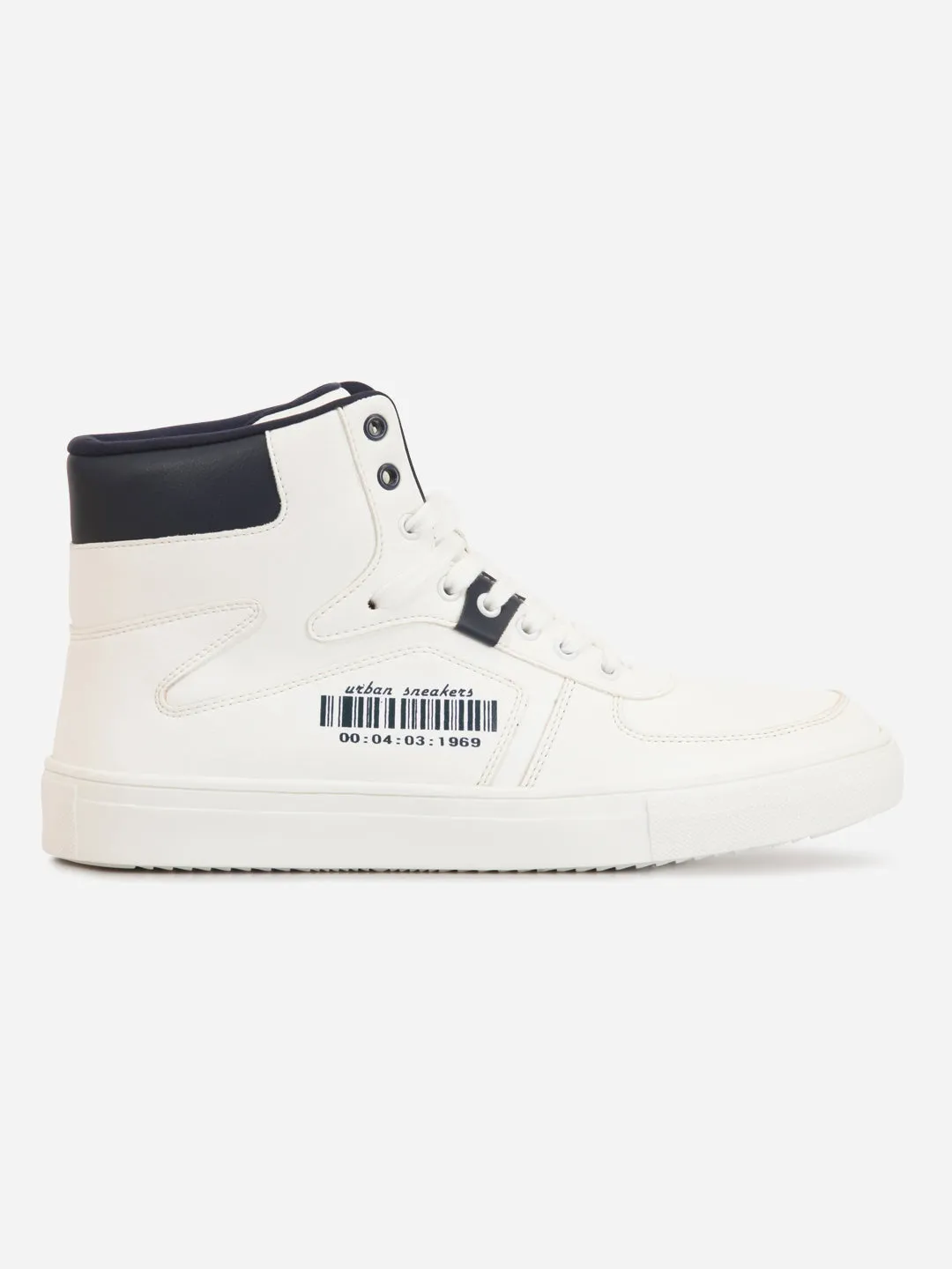 Men's White Ankle Top Active Graphic Sneaker (IX1063) Breathable Tongue