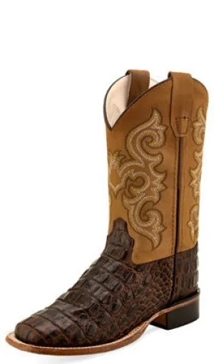 Old West Brown Caiman Print Children's Boot Slip Resistant Synthetic kids' shoes
