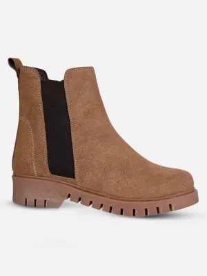 Women's Beige Suede Finish Boots (IU5008) Winter Footwear Businessman