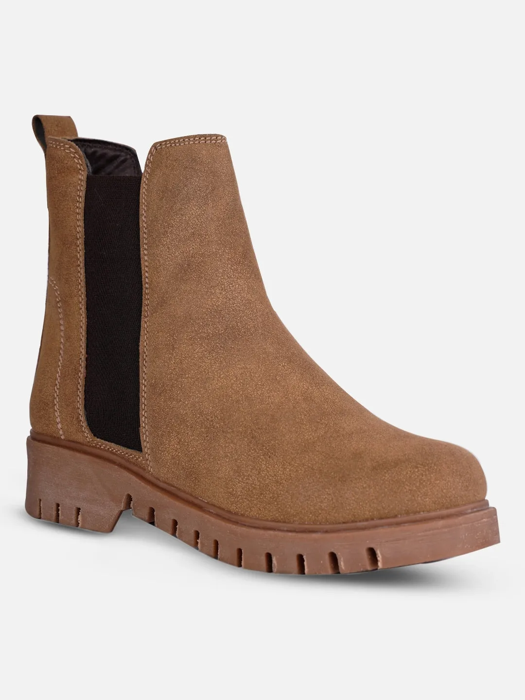 Women's Beige Suede Finish Boots (IU5008) Indoor