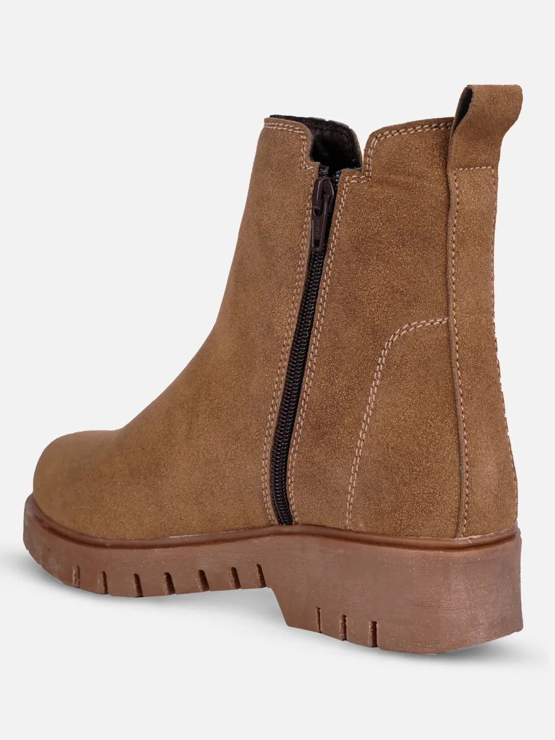 Women's Beige Suede Finish Boots (IU5008) Winter Scene