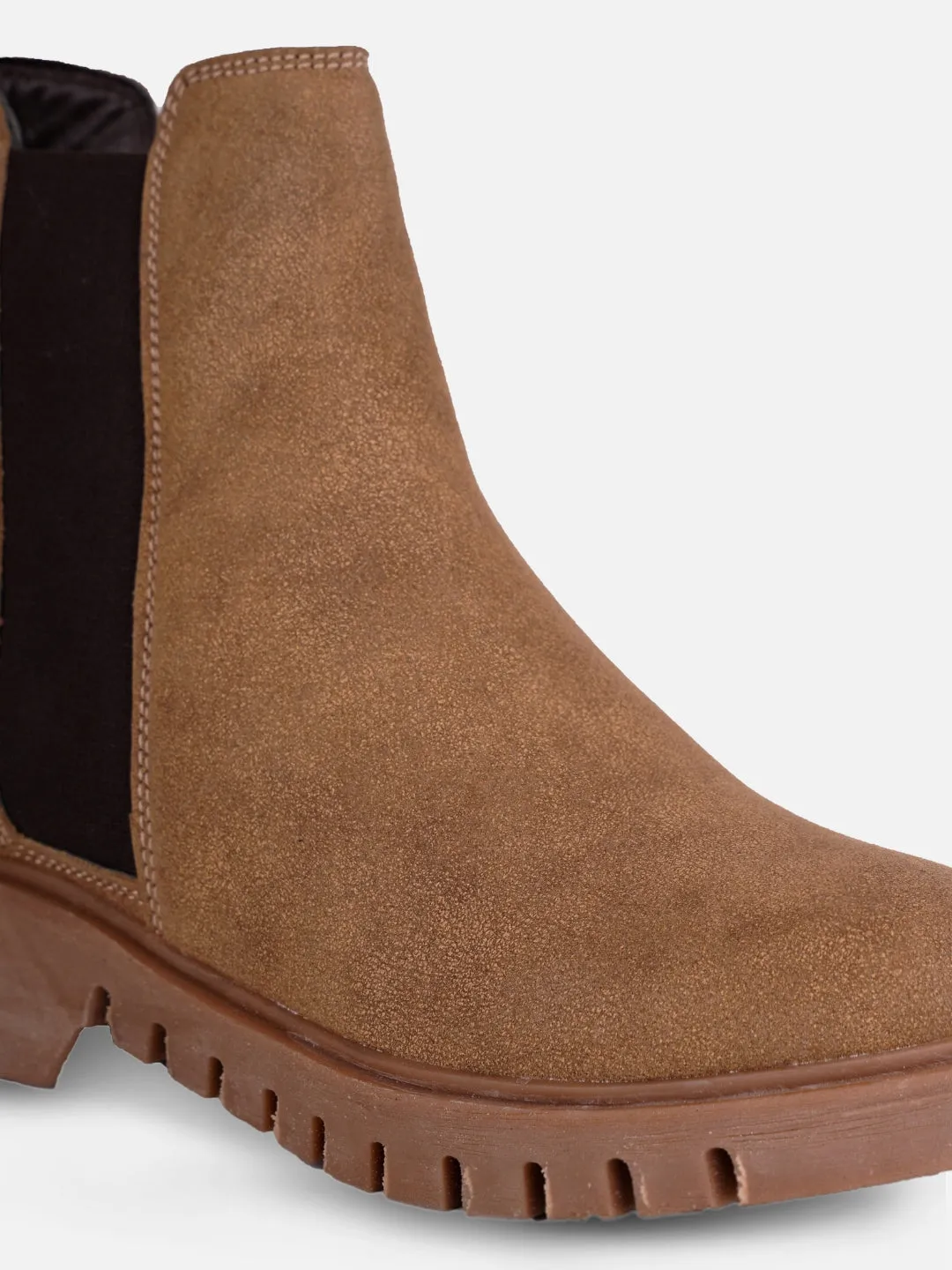 Women's Beige Suede Finish Boots (IU5008) Velvet Texture Slip Resistant Sole