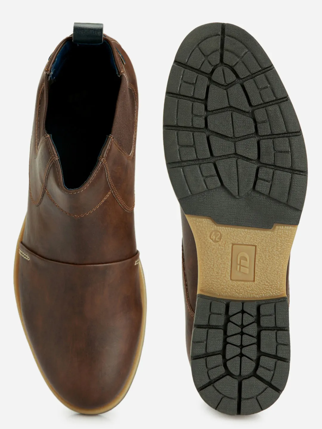 Men's Brown Round Toe Slip on Ankle Boot (IX1039) New York Gym Quick