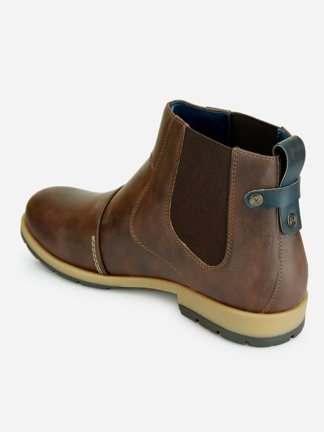 Men's Brown Round Toe Slip on Ankle Boot (IX1039) Rain Guard Pair Quick