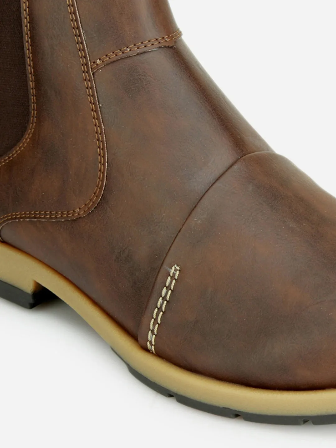 Men's Brown Round Toe Slip on Ankle Boot (IX1039) Summer cool