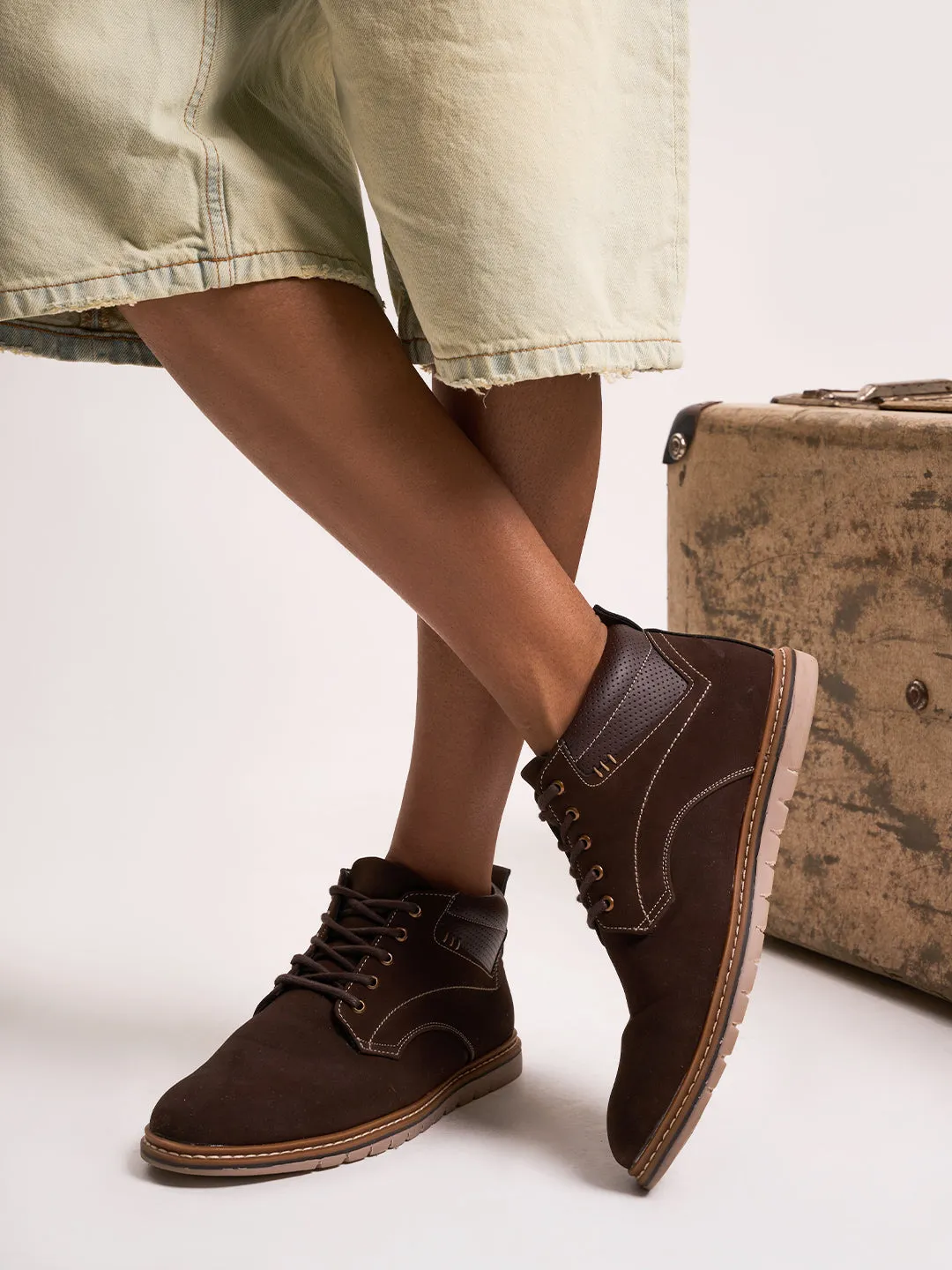 Color Play Moon Tone Men's Brown Suede Smart Casual Ankle Boot Lace Up (IX3035)