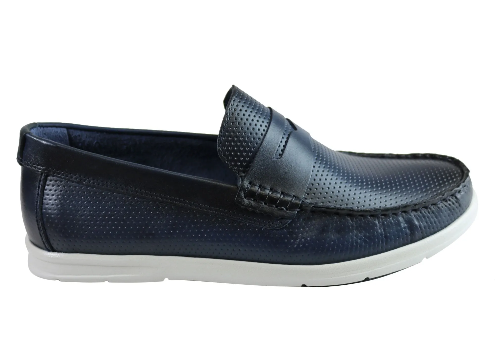 Savelli Nimble Mens Comfortable Cushioned Leather Casual Loafer Shoes Decorative stitching