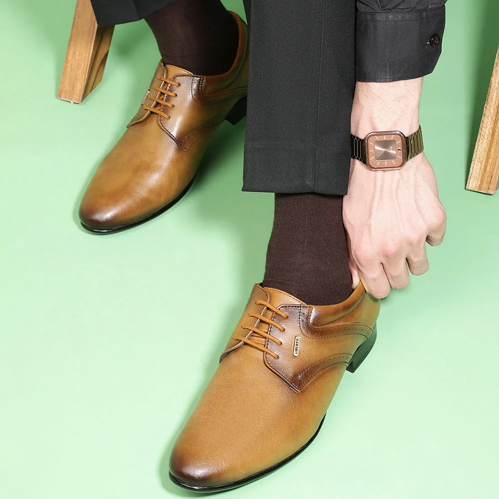Fortune Brown Classic Oxford Shoes For Men FL-034 By Liberty Polish Trim Walk Ease