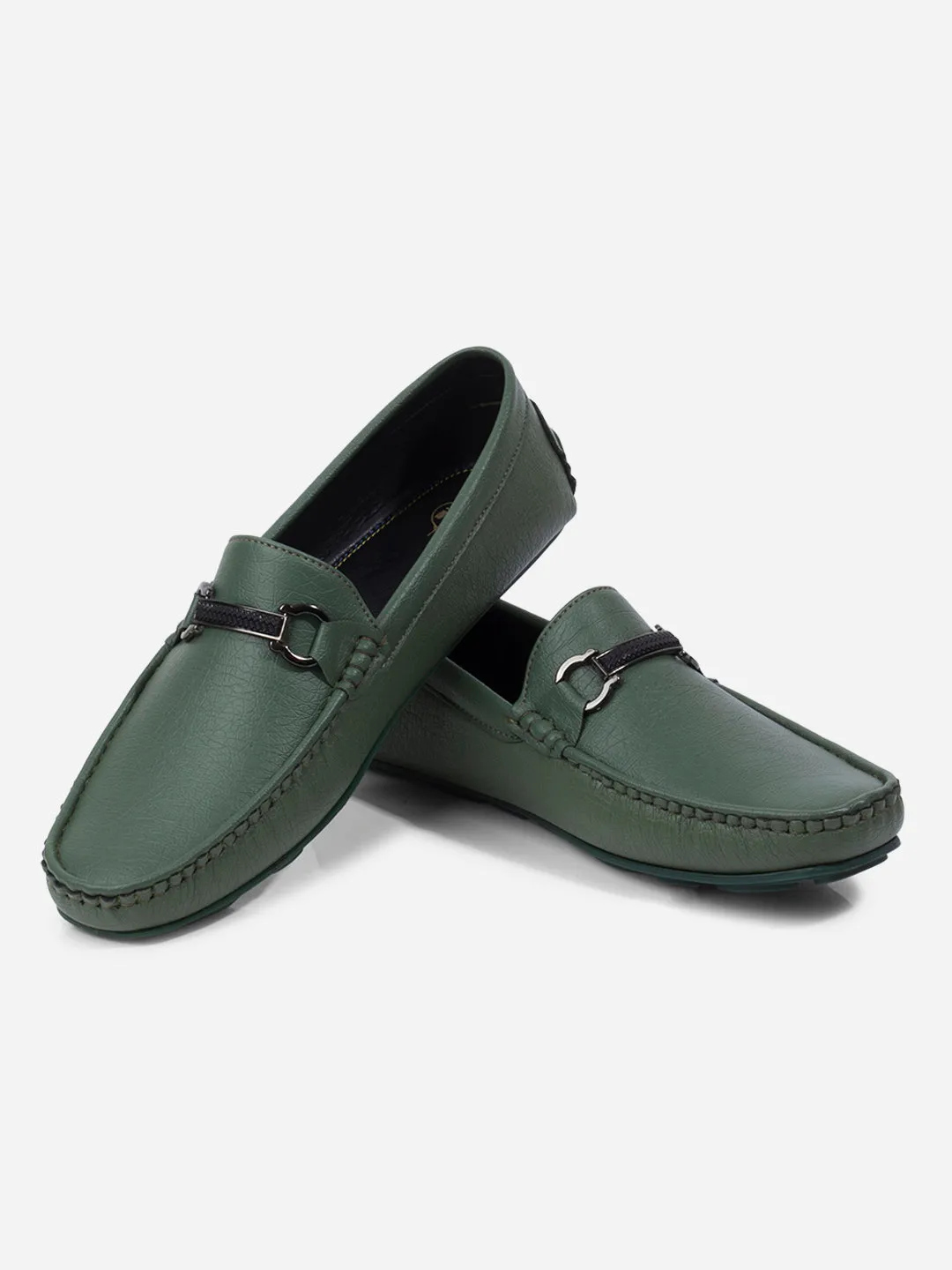 Men's Green Moc Toe Buckle Loafer (IX4111) Comfort Strap