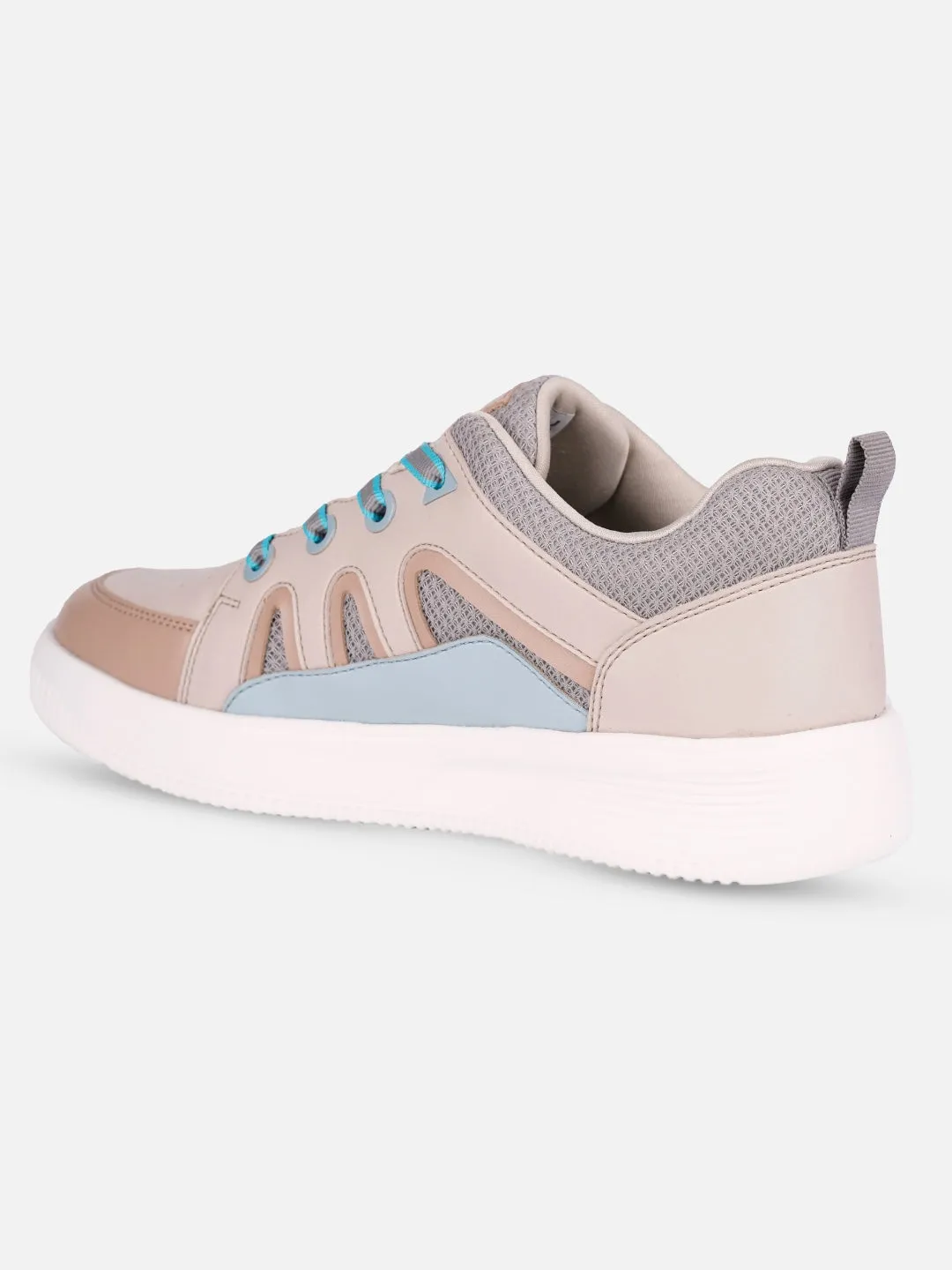 Heat Sealed Layers Women's Cream/Blue Platform Sneakers (IU1007)