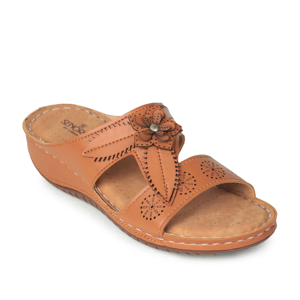 Senorita Fashion (Tan) Slippers For Women LAF-755 By Liberty Road Long Ergonomic Wellness Seekers