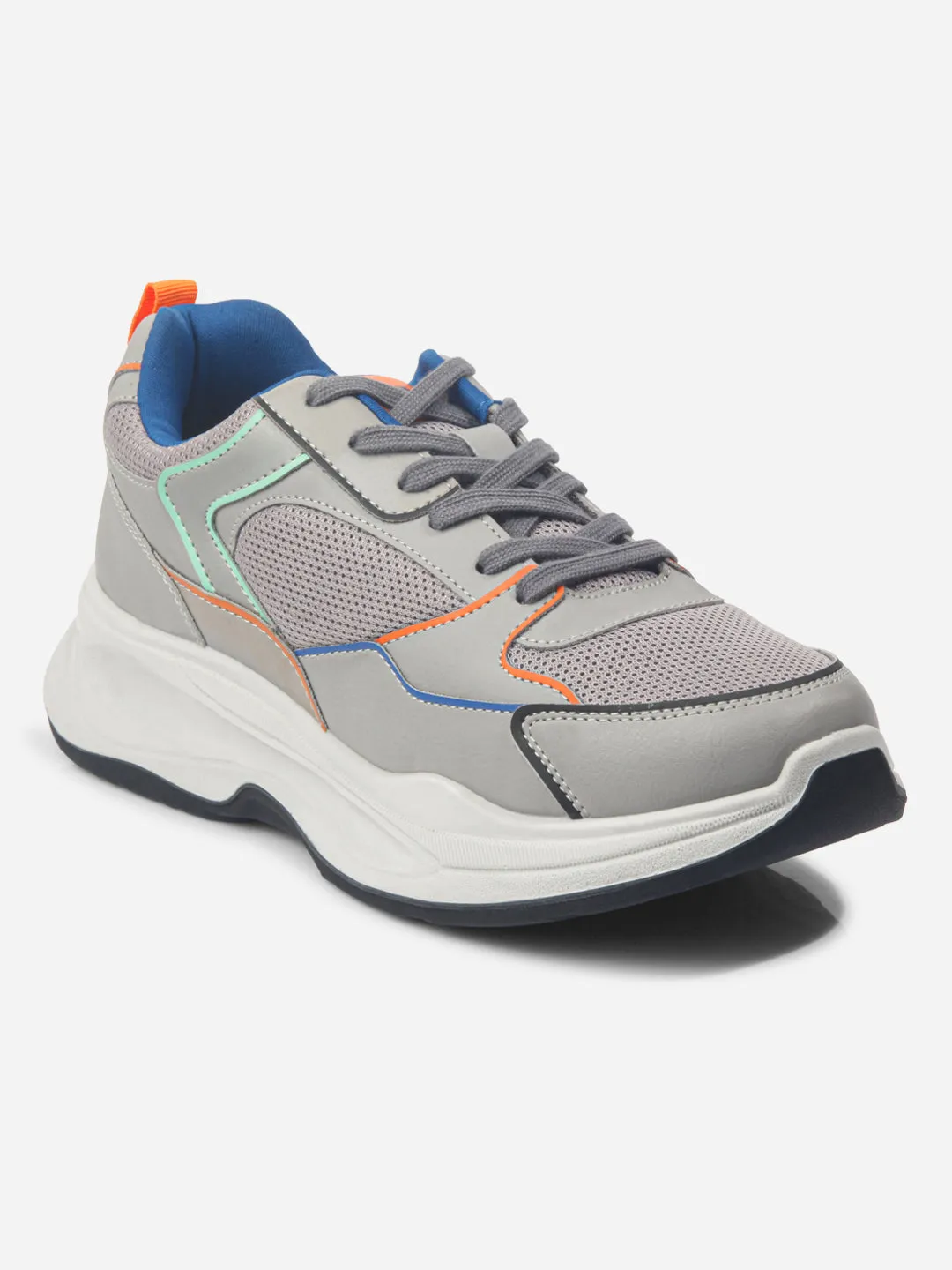 Bounce Response Casual Athletic Men's Grey Spectrum Lace Up Sneakers (IX1066)