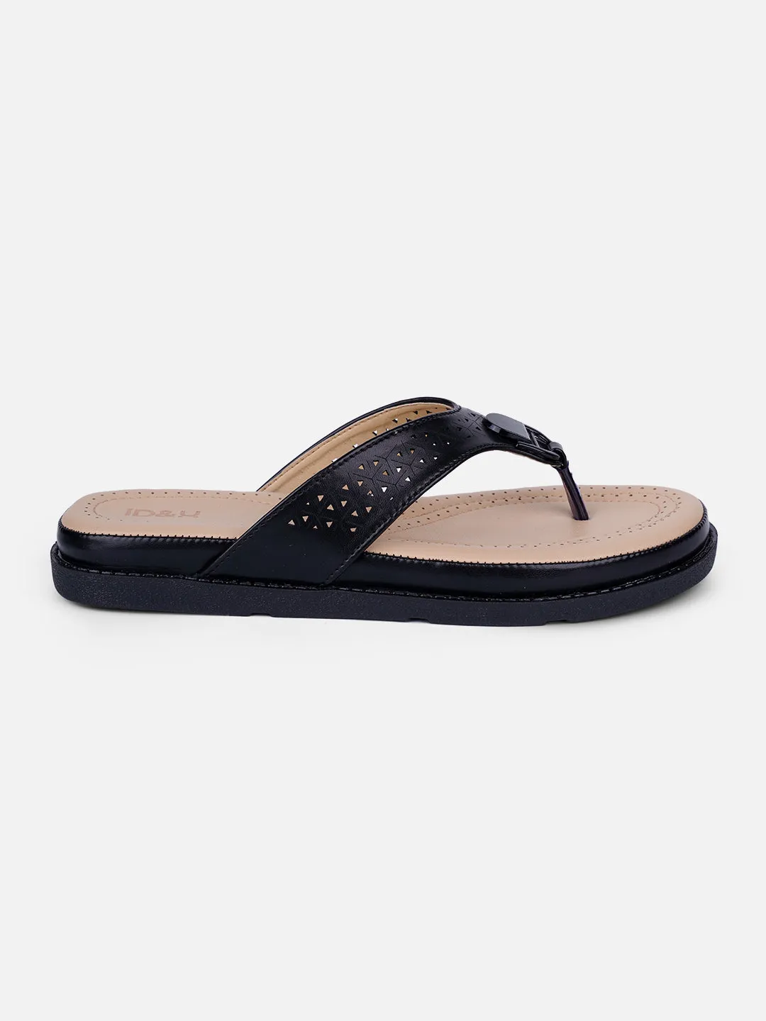 Lightweight Construction Women's Black Thong Sandals (IU6014)