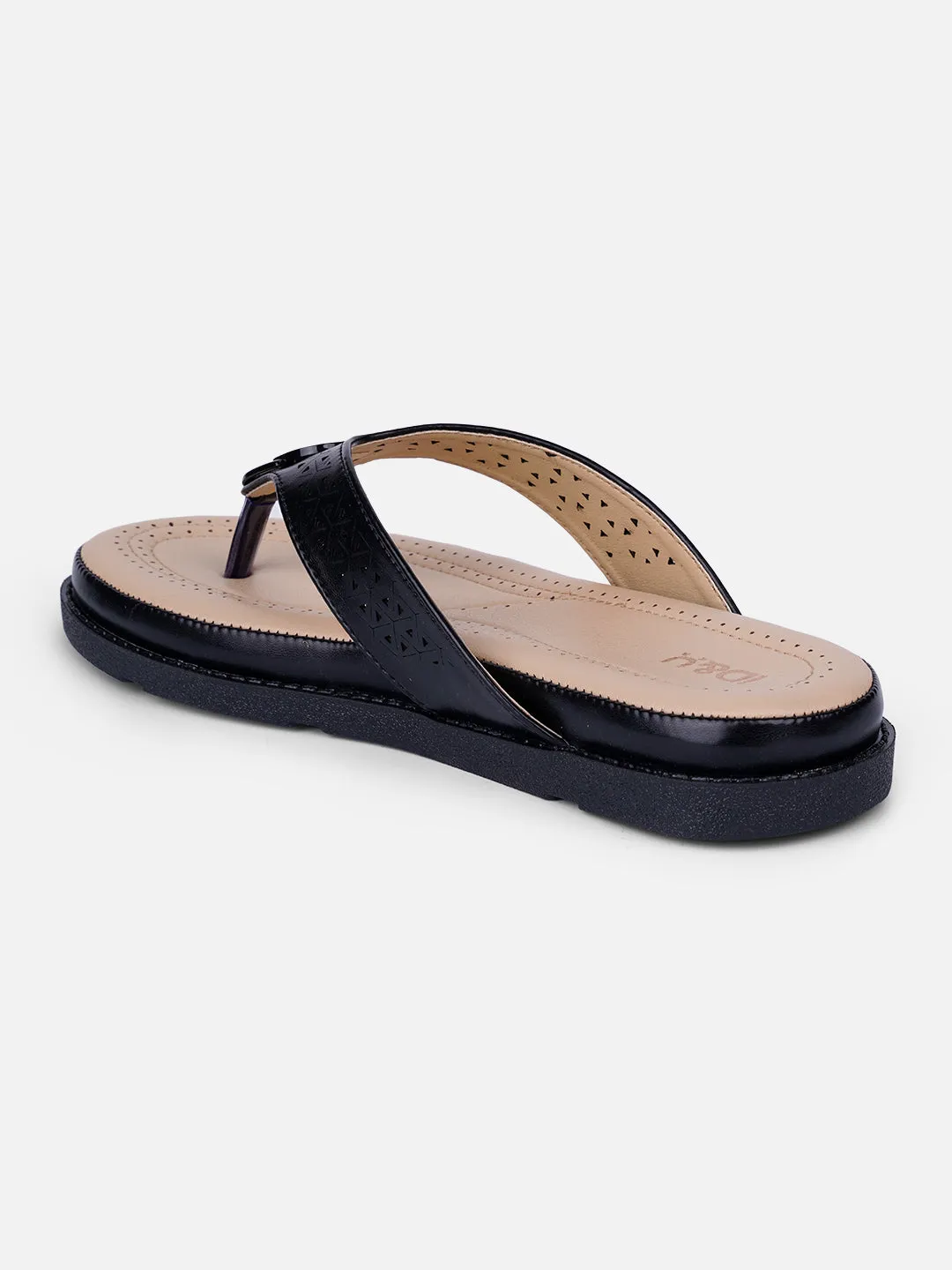 Women's Black Thong Sandals (IU6014) Effortless Foot Slip Relax Foot