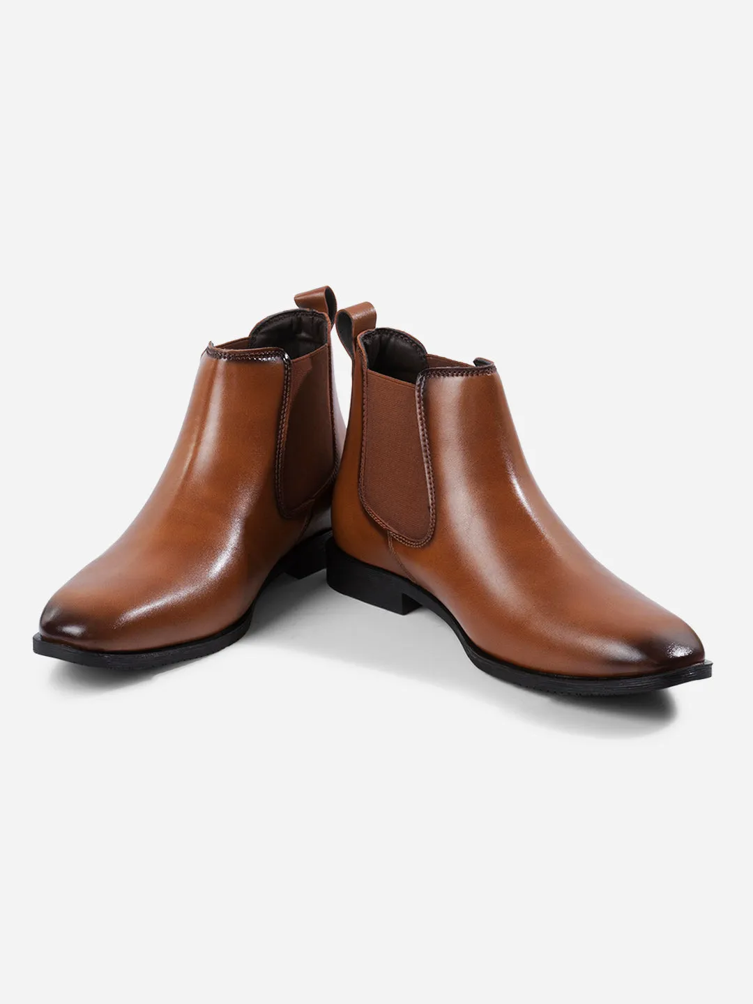 Men's Tan Chelsea Formal Slip On Boots (IX3039) Zip Fast Arch Support Wellness Seekers