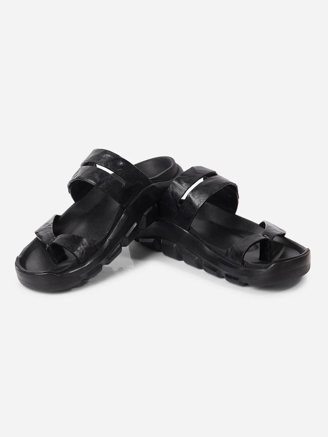 On Trend Men's Black Strap Sandals (ID4273)