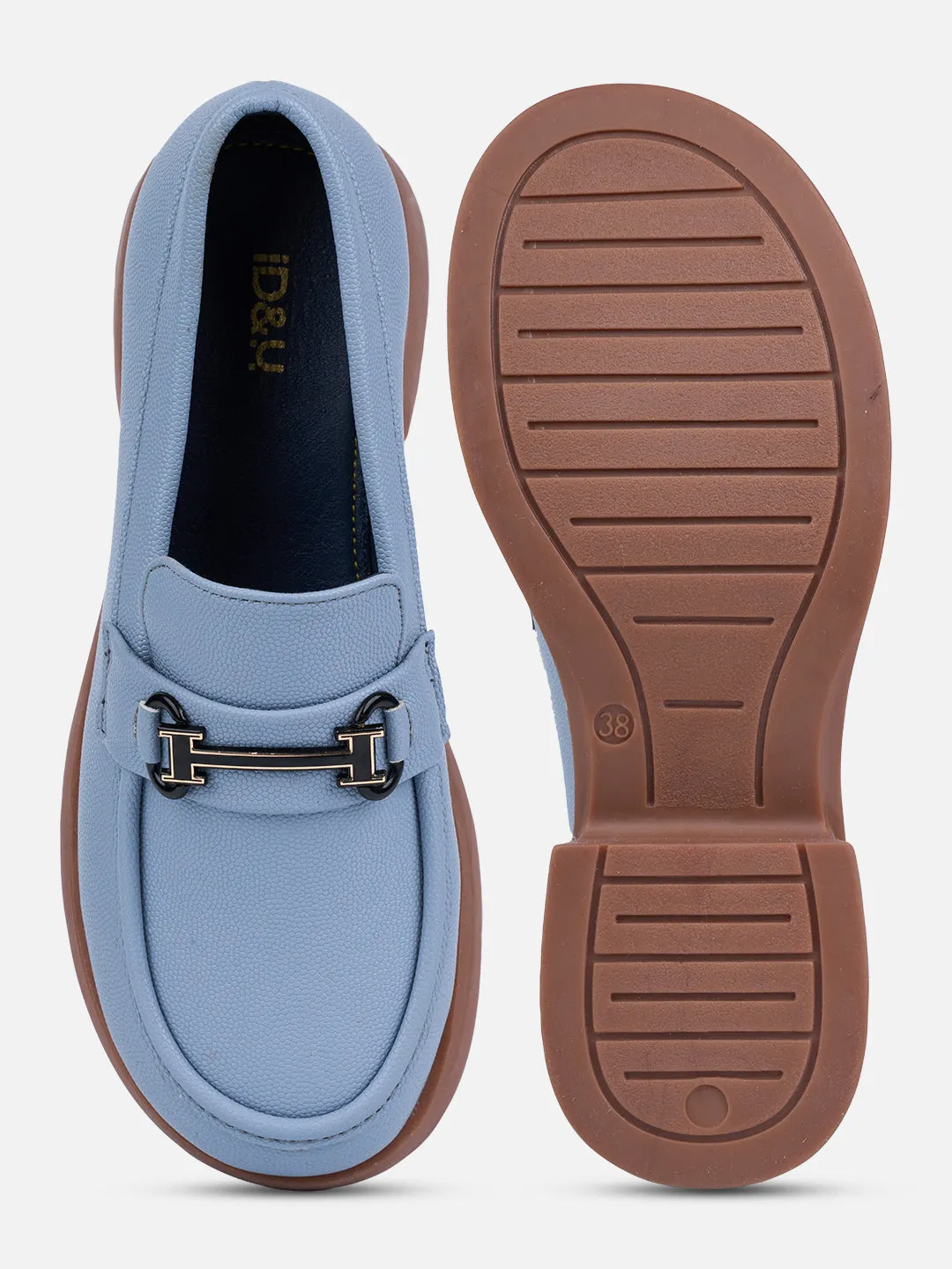 Women's Sky Blue Block Heel Slip On (IU2004) All Day Long