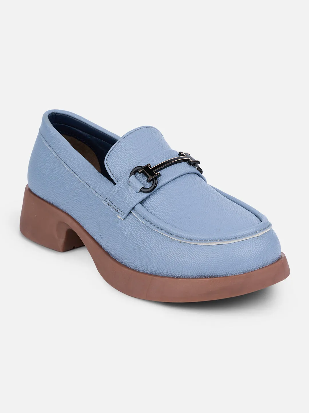 Women's Sky Blue Block Heel Slip On (IU2004) Work Style Coach Hike