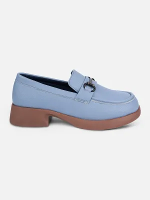 Lined Inside Women's Sky Blue Block Heel Slip On (IU2004)