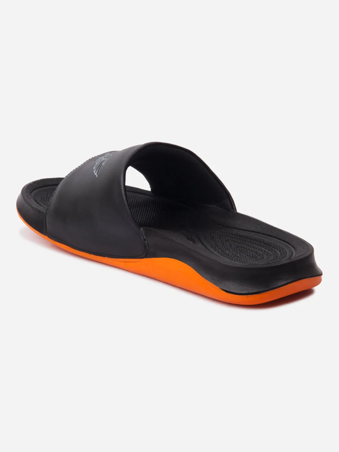 Brave Walk Men's Black/Orange Active Graphic Printed Slider (IX5018)