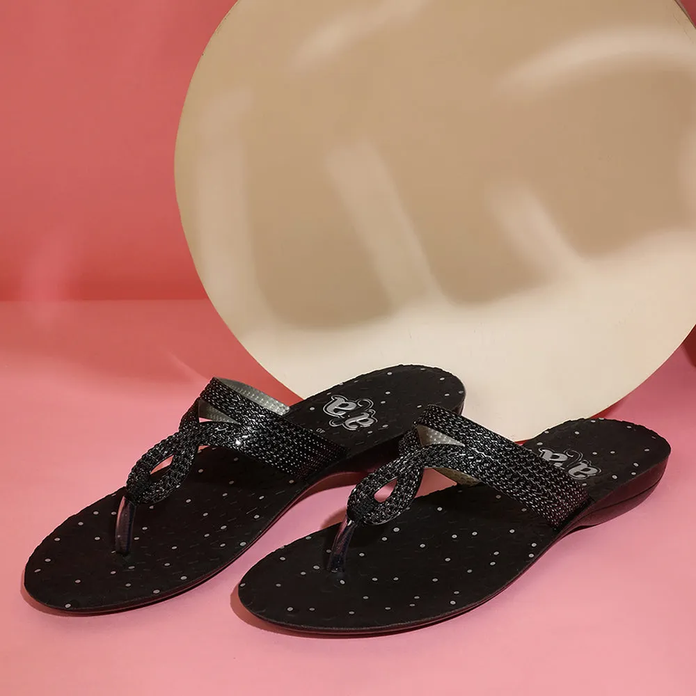 A-HA By Liberty ETHNIC-05 Women Ethnic Black Slippers Runway Glow Soul Step