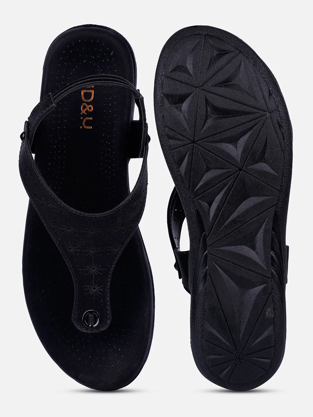 Women's Black Slingback Strap Sandals (IU6012) Stretch Fabric