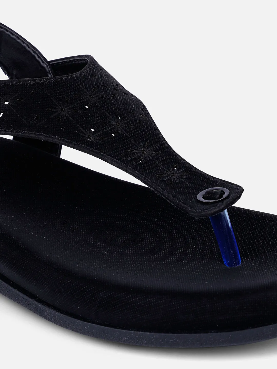 High Traction EVA Material Women's Black Slingback Strap Sandals (IU6012)