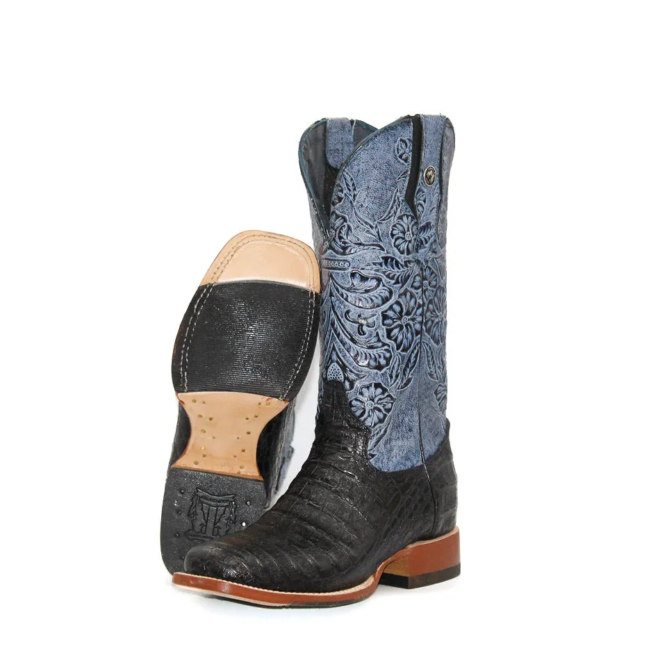 Open Toe Design Tanner Mark Black Caiman Print Ladies' Boot