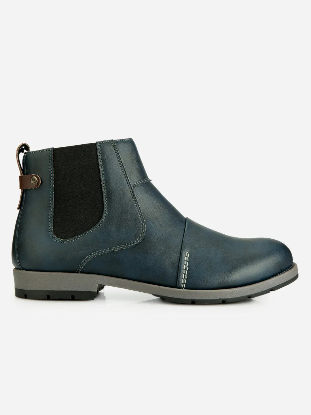 Business Mode Crystal Glow Men's Blue Round Toe Slip on Ankle Boot (IX1039)