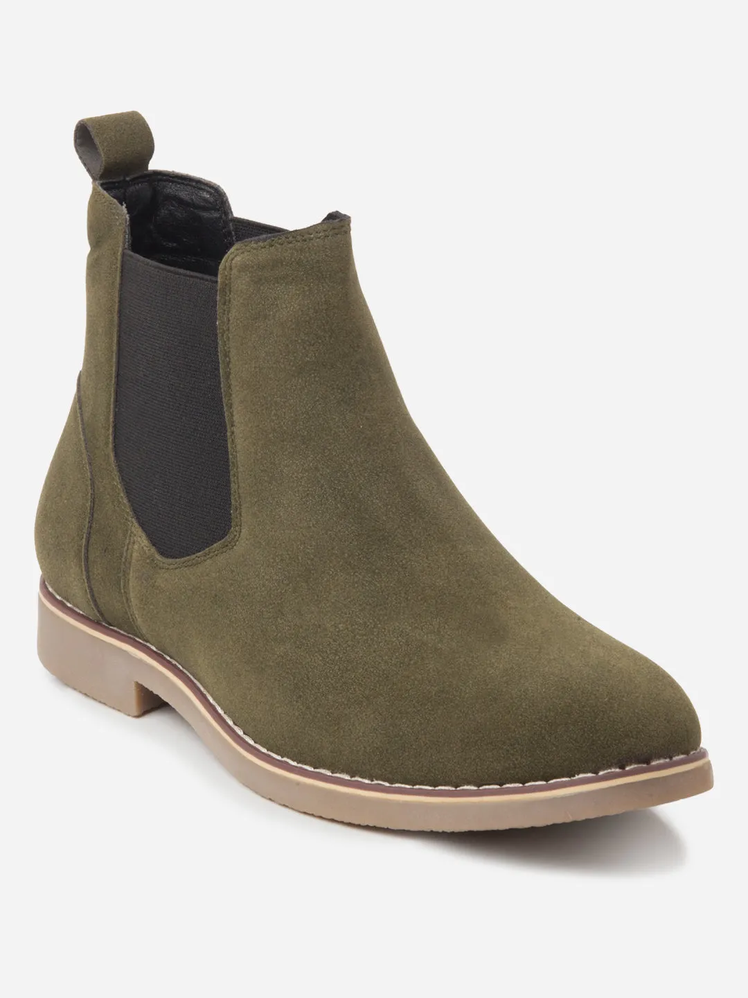 Balance Core Slip Resistant All Weather Men's Olive Suede Smart Casual Chelsea Boots (IX3037)