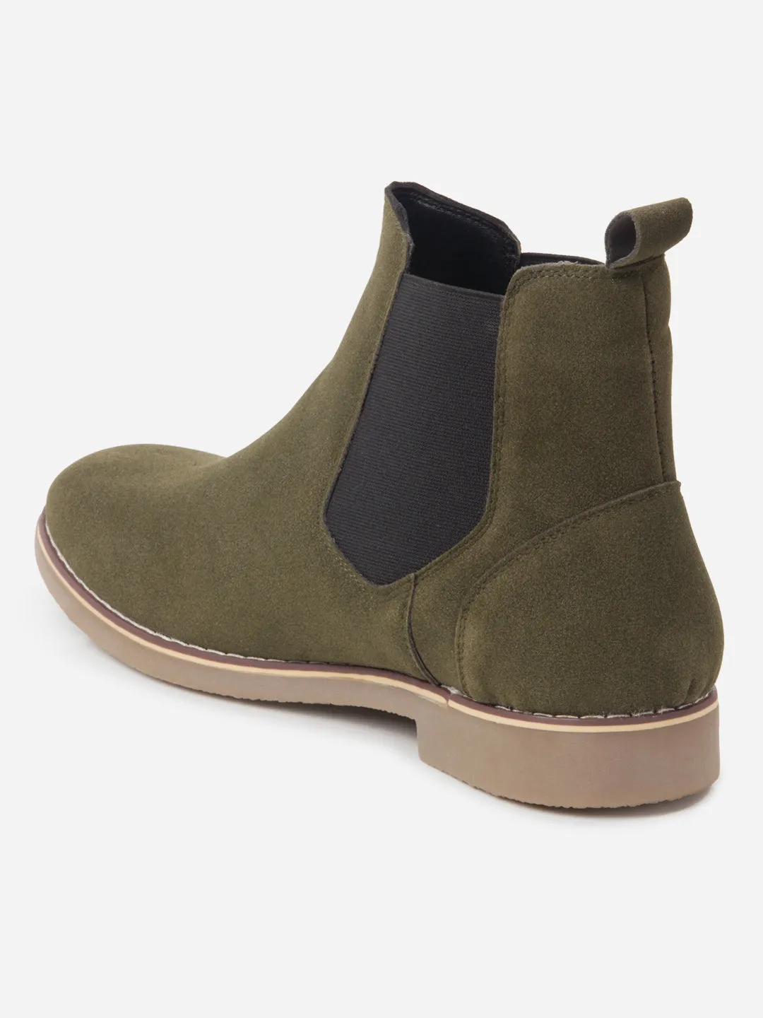 Stage Glow Men's Olive Suede Smart Casual Chelsea Boots (IX3037)