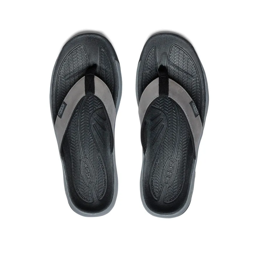 Anti Slip Tread Pattern Anti Odor Treatment Men's Kona Leather Flip-Flop  |  Steel Grey/Black