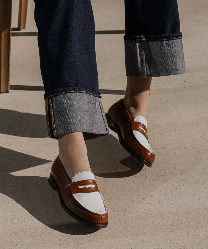 Mocassins Bicolore LILOU Armagnac et Blanc Long Life