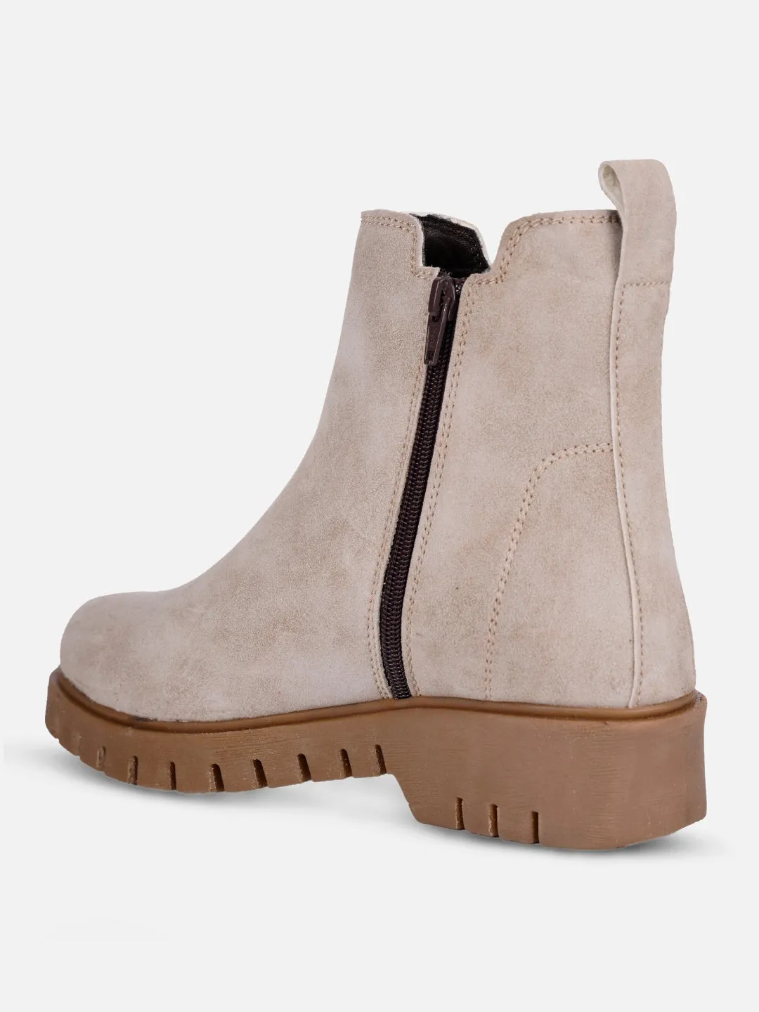 Women's Light Grey Suede Finish Boots (IU5008) Flat Form