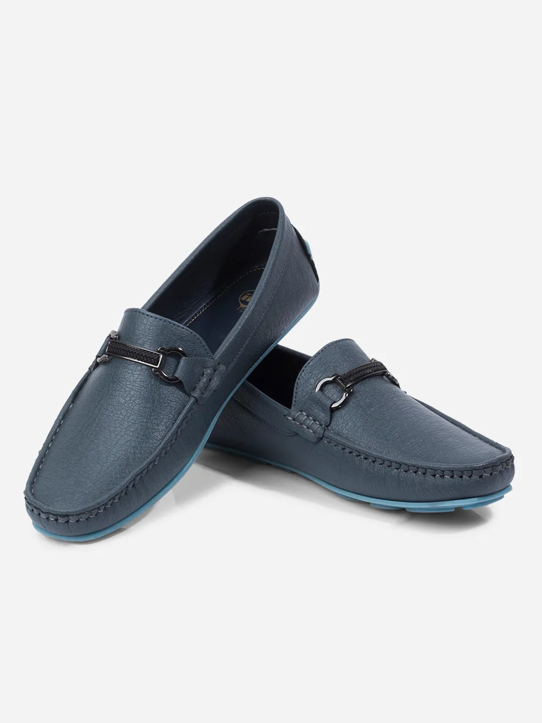 Firm Edge Elastic Men's Blue Moc Toe Buckle Loafer (IX4111)