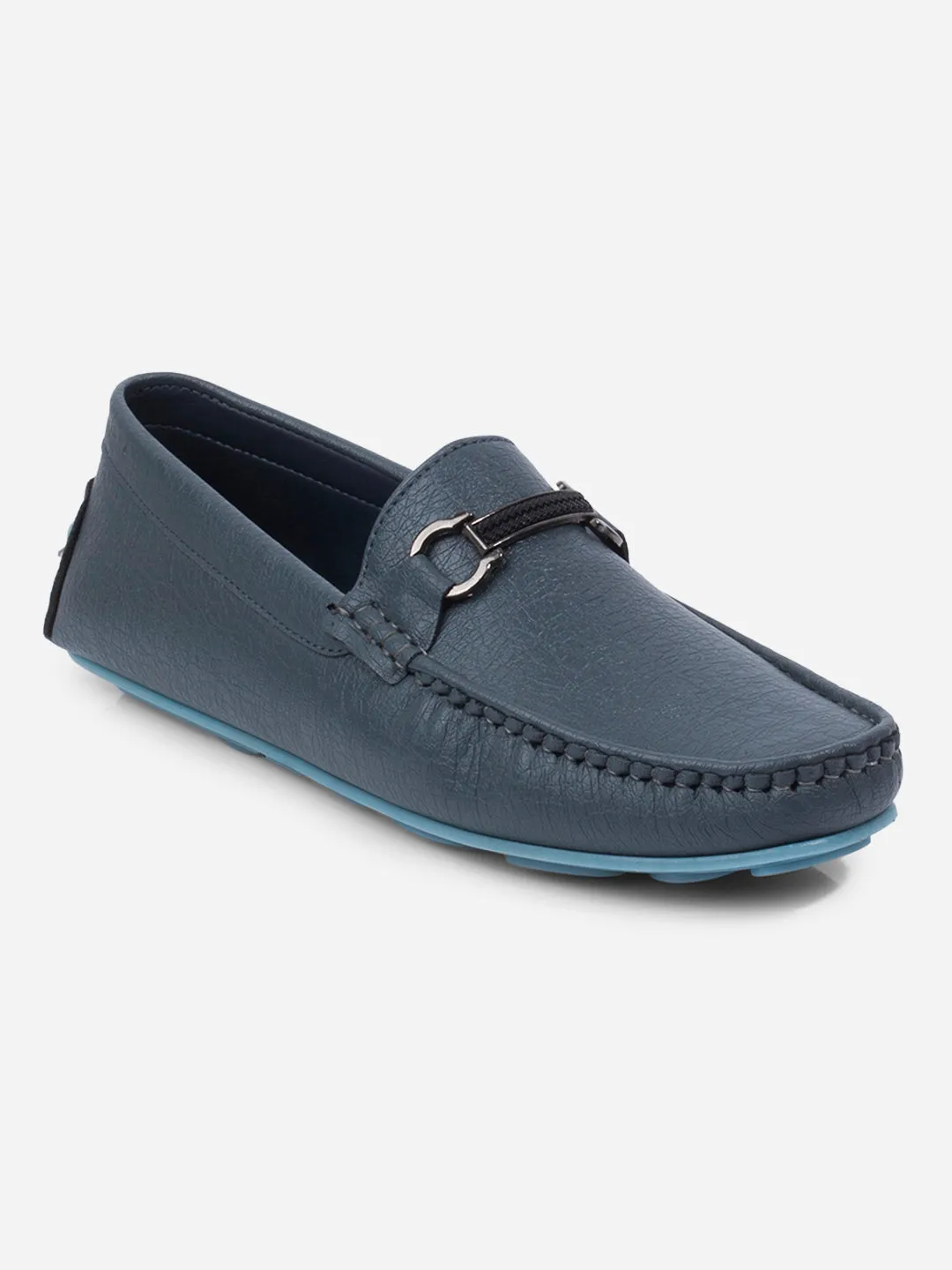 Men's Blue Moc Toe Buckle Loafer (IX4111) Anti Bacterial Path Free