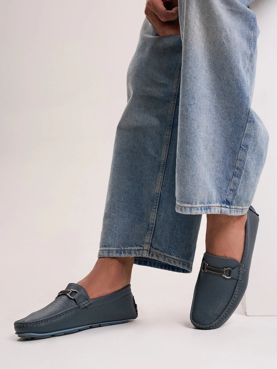 Men's Blue Moc Toe Buckle Loafer (IX4111) Cushioned Base Work Commute Earth Base