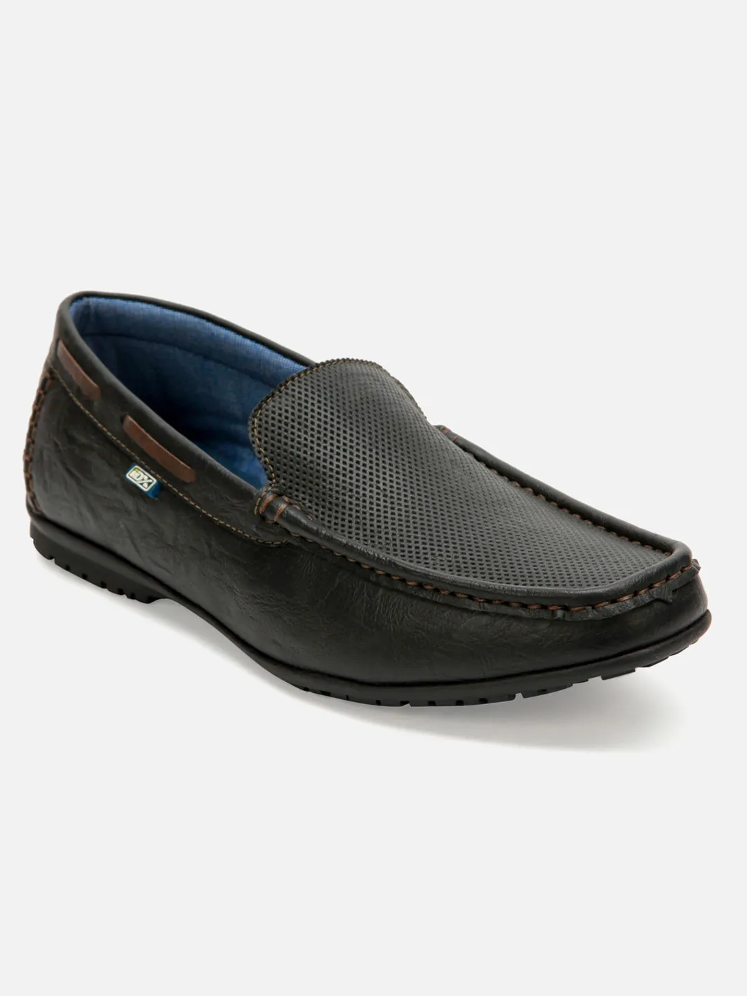 Men's Charcoal Black Moc Toe Casual Loafer (IX1014) Pearl Shine Year Trust