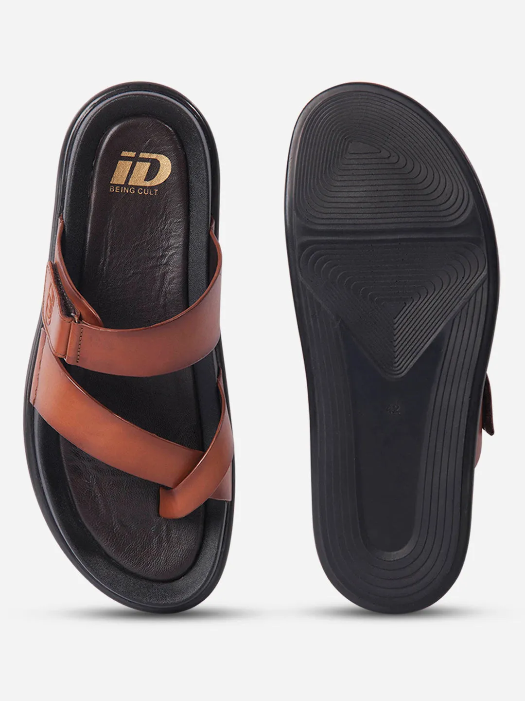 Comfort Seamless Fit Work Commute Men's Tan Cross Strap Sandals (ID4269)
