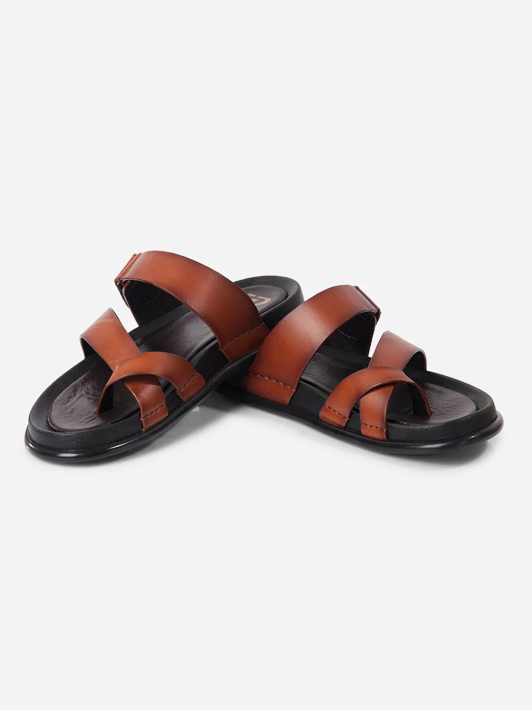Men's Tan Cross Strap Sandals (ID4269) Wind Chill Slip On
