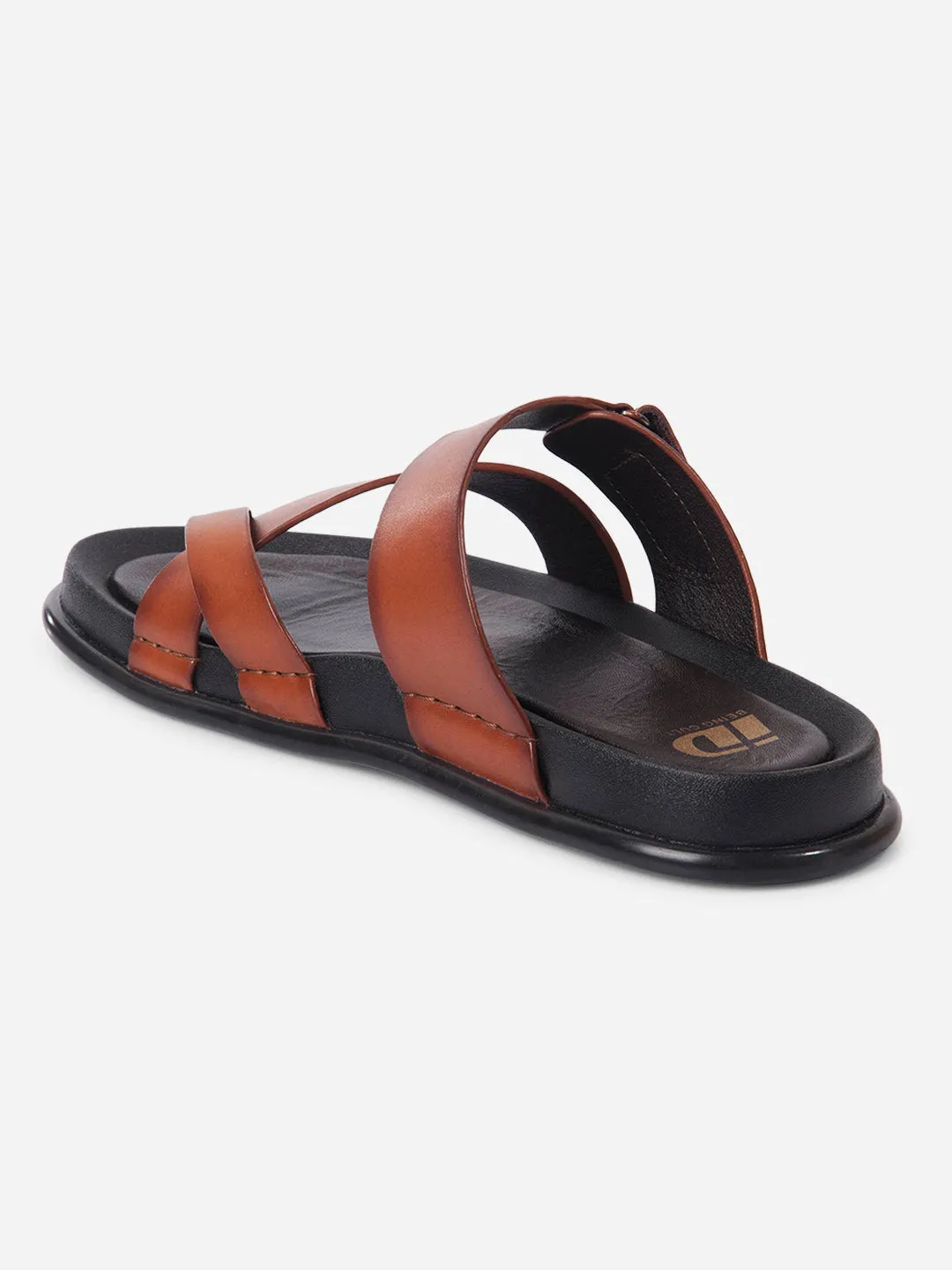 Men's Tan Cross Strap Sandals (ID4269) Wardrobe Base heel cup