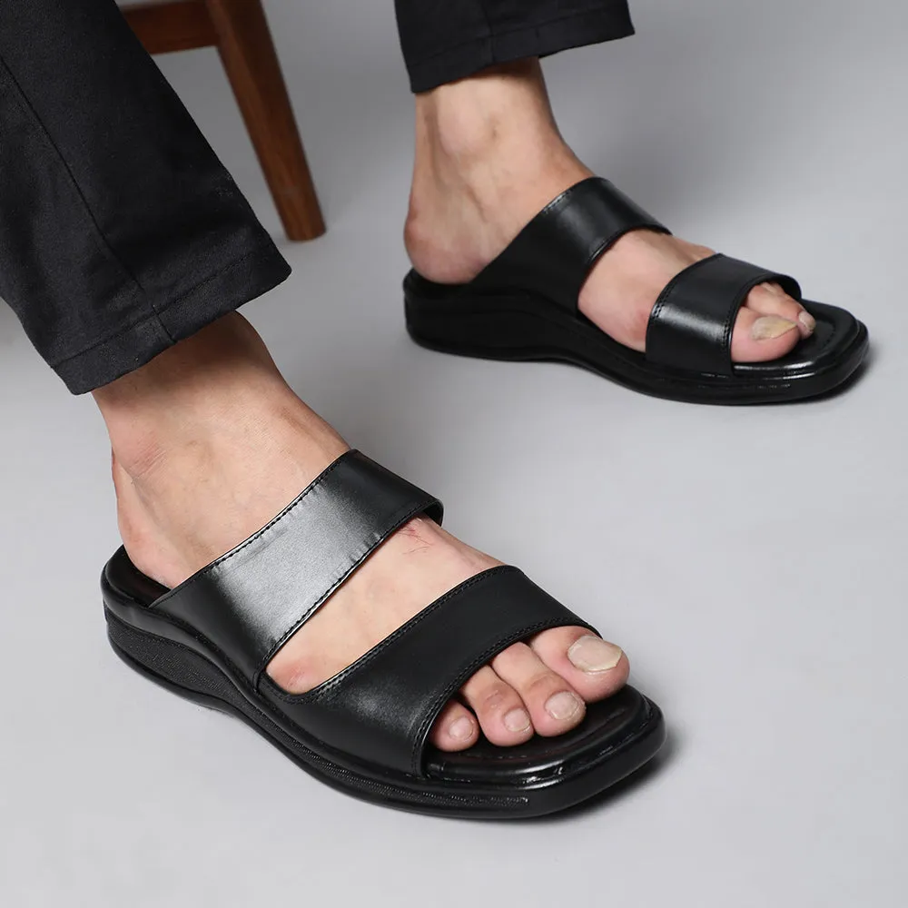 Shock Absorb Coolers Casual Black Slippers For Men 2050-02 By Liberty
