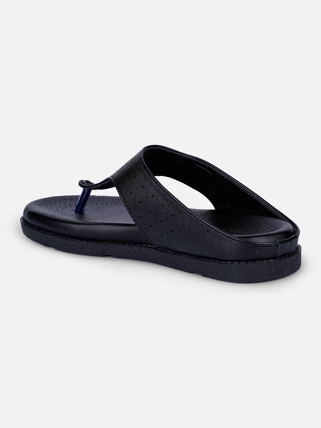 Beach Ready Fit Simple Foot Step Women's Black Thong Sandals (IU6016)