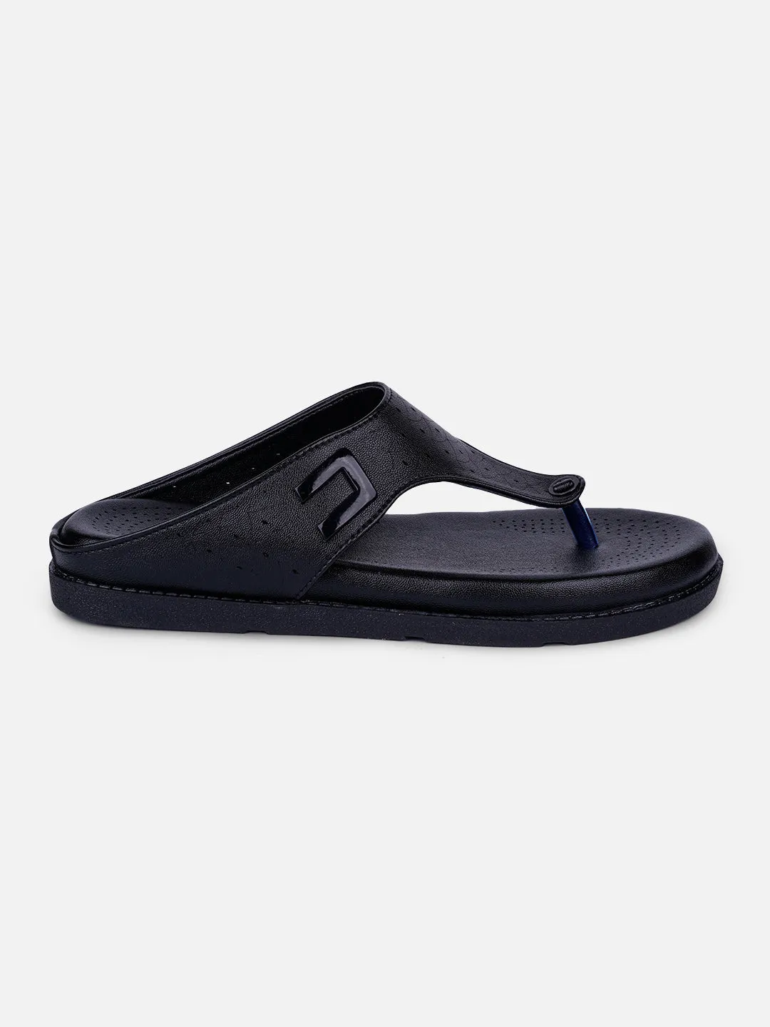 Women's Black Thong Sandals (IU6016) Non Marking